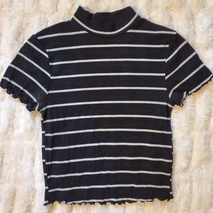 Striped Mock Neck Crop Top